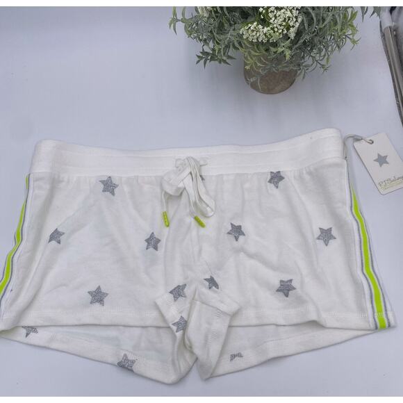 PJ Salvage White Pajama Shorts Intimates Silver Stars and Neon‎ Sides Sz M - Picture 1 of 10
